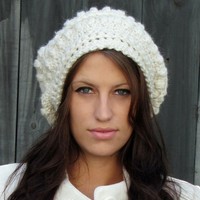 Slouchy Bobble Hat Slouchy Beanie Cap Handmade Knit Cap Alpaca Soft Wool Beanie Winter White or CHOOSE Your color  - Thumbnail 2