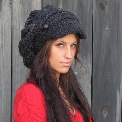 Slouchy hat womens hat two button band newsboy cap handmade chunky hat charcoal gray or choose color best seller