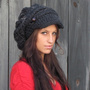 Black Slouchy Hat Womens Hat Two Button Band Newsboy Cap Handmade Chunky Hat or CHOOSE color Best Seller-1