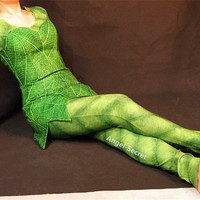 P456 Green Tinkerbell flannel leaf print dress Costume custom made women adult - Thumbnail 3