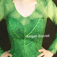 P456 Green Tinkerbell flannel leaf print dress Costume custom made women adult - Thumbnail 2