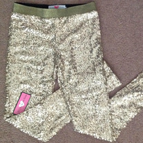 Gold Glitter Sequin Leggings - Thumbnail 2