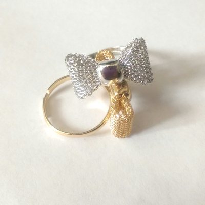 Mesh bow rings - bowknot adjustable ring - gold and silver tone bow ring