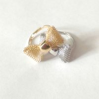 Mesh Bow Rings - Bowknot Adjustable Ring - Gold and silver Tone Bow Ring - Thumbnail 1