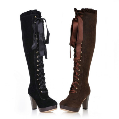 Lady fashion lace up bow boots - Thumbnail 5