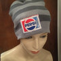 Striped grey pepsi appliqué patch beanie up cycled-1