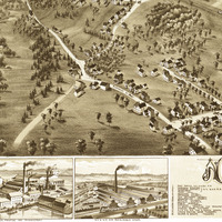 Norwood, Massachusetts in 1882 - Bird's Eye View, Aerial, Panorama, Vintage, Antique, Giclée, Wall Map, History, Fine Art, Wall Art - Thumbnail 1
