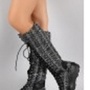 Tweed Combat Lace Up Knee High Boots Size 9M-1