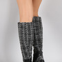 Tweed Combat Lace Up Knee High Boots Size 9M-2