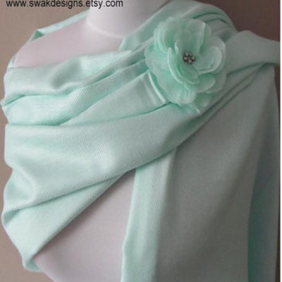 Pale mint green pashmina scarf, bridesmaid shawl wedding shawl wrap stole pashmina set wedding bridal accesories favors or choose your color
