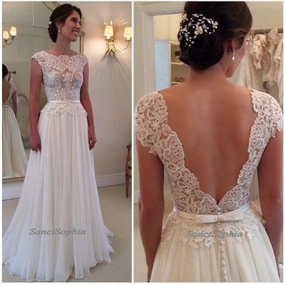 Elegant v-back lace wedding dresses,cap sleeves lace wedding dresses