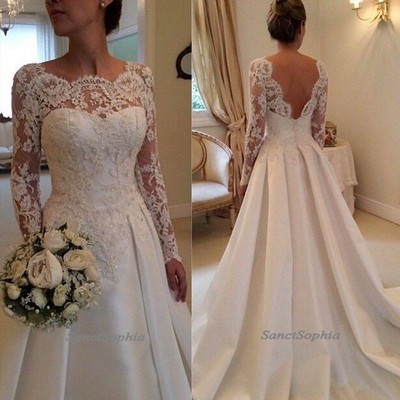 Long sleeves lace wedding dresses,long sleeves lace v-back wedding dresses