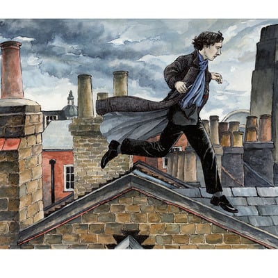 Sherlock artprint: "the detective on the roof"