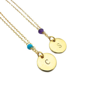 Gemstone Personalized Initial Necklace  - Thumbnail 1