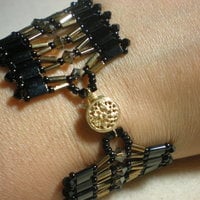Wide and Bold Black and Bronze Crystal Bracelet - Thumbnail 3