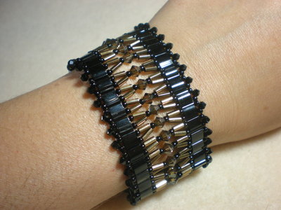 Wide and Bold Black and Bronze Crystal Bracelet