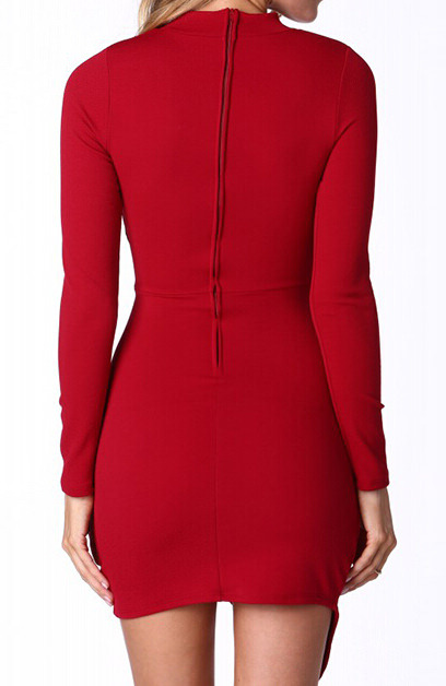 Asymmetrical Cut Out Red Dress