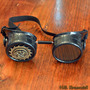 Black Steampunk Goggles with Gold Eyepiece Time Travel Mad Scientist Airship Captain Apocalypse Motorcycle-1