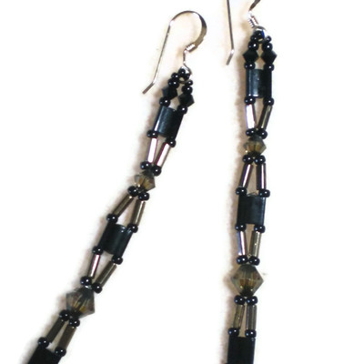 Long dangle black and bronze earrings - Thumbnail 5
