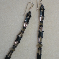 Long Dangle Black and Bronze Earrings - Thumbnail 1