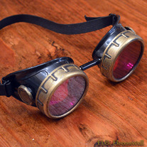 Black and Gold Steampunk Goggles with Purple Lenses Scientist Space Captain Motorcycle Cyber Rave