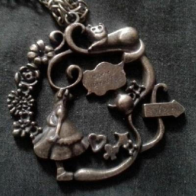 Alice in wonderland antique like pendant and necklace