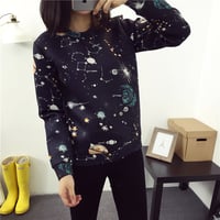 Harajuku universe galaxy space cotton sweater - Thumbnail 2