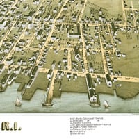 Warren, Rhode Island in 1877 - Bird's Eye View, Map, Aerial, Panorama, Vintage, Antique, Fine Art, Wall art - Thumbnail 3