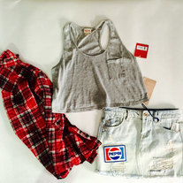 Vintage revamped rocker grunge skirt/ flannel set