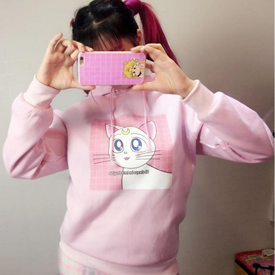Harajuku sailor moon luna cat hooded pullover sweater