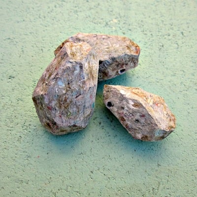 Handmade unfinished side drilled faceted paper mache nugget pendants, set of 3