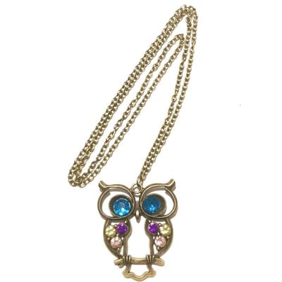 Bronze sweet owl - long necklace - owl necklace with colorful rhinestones - bronze long necklace - sweet 16 