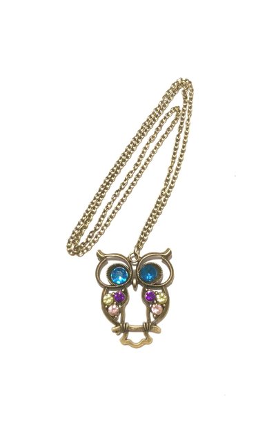 Bronze Sweet Owl - Long Necklace - Owl Necklace with colorful Rhinestones - Bronze Long Necklace - Sweet 16 