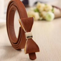 Skinny, Bow Accented Fashion Belt - Thumbnail 1