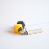 Yellow Black Glass Bead Necklace NL0975 - Thumbnail 2
