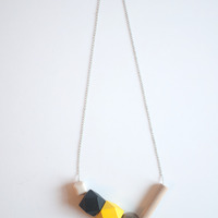 Yellow Black Glass Bead Necklace NL0975 - Thumbnail 1