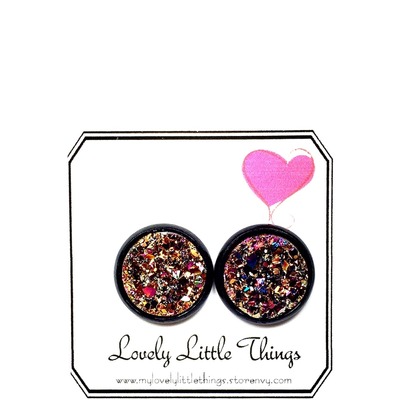 12mm pink & gold studs with black setting 