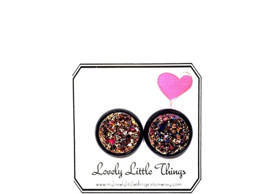 12mm Pink & Gold Studs with Black Setting 