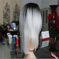Black To Grey Ombre wig Heat Resistant Fiber Synthetic Wig - Thumbnail 2