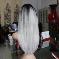 Black To Grey Ombre wig Heat Resistant Fiber Synthetic Wig - Thumbnail 3