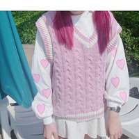Harajuku Fashion Love Heart Fleece Sweater - Thumbnail 1