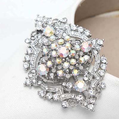 Vintage glass aurora crystal wedding bridal shoe clips bow decoration pair 