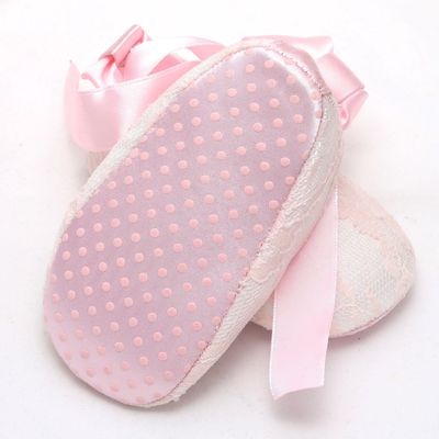 Cute infant newborn 6-12 months baby girl pink flower lace ribbon bow ties shoes