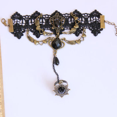 Black lace vintage style gothic bracelet goth victorian lolita steampunk rococo - Thumbnail 4