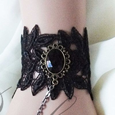 FASHION GOTHIC FLOWER BLACK LACE SLAVE RING BRACELET