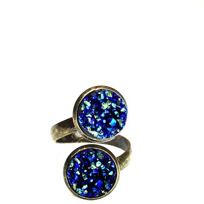 12mm midnight blue & green double druzy twist ring