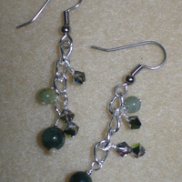 Silver Chain, Green Jasper, and Crystal Dangle Earrings - Thumbnail 1