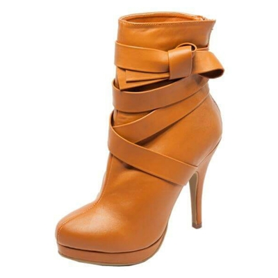 "Liz" Side Bow Design Ankle Boot - Camel