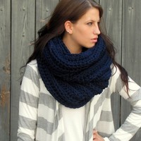 Hooded Scarf Chunky Cowl Handmade Knit Scarf The Noni Tunnel Cowl Thick Scarf Unisex Scarf Navy Blue or Choose your Color - Thumbnail 2
