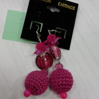 Hot Pink Croceted long large flower dangle - Thumbnail 1